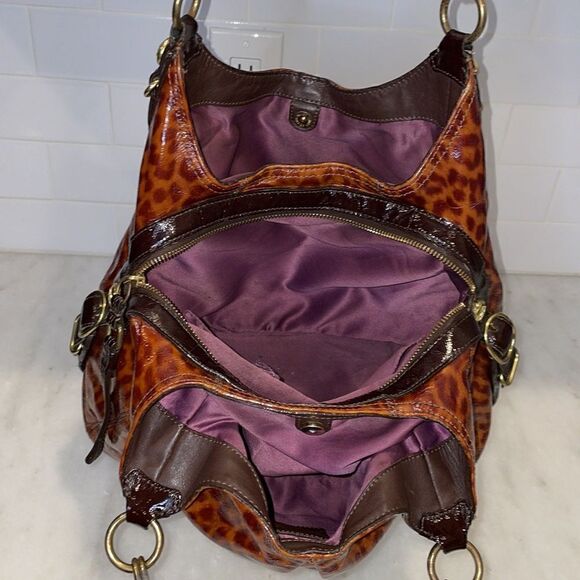Coach Maggie Mia Ocelot High Gloss Patent Leather Hobo Shoulder Bag - Picture 14 of 16